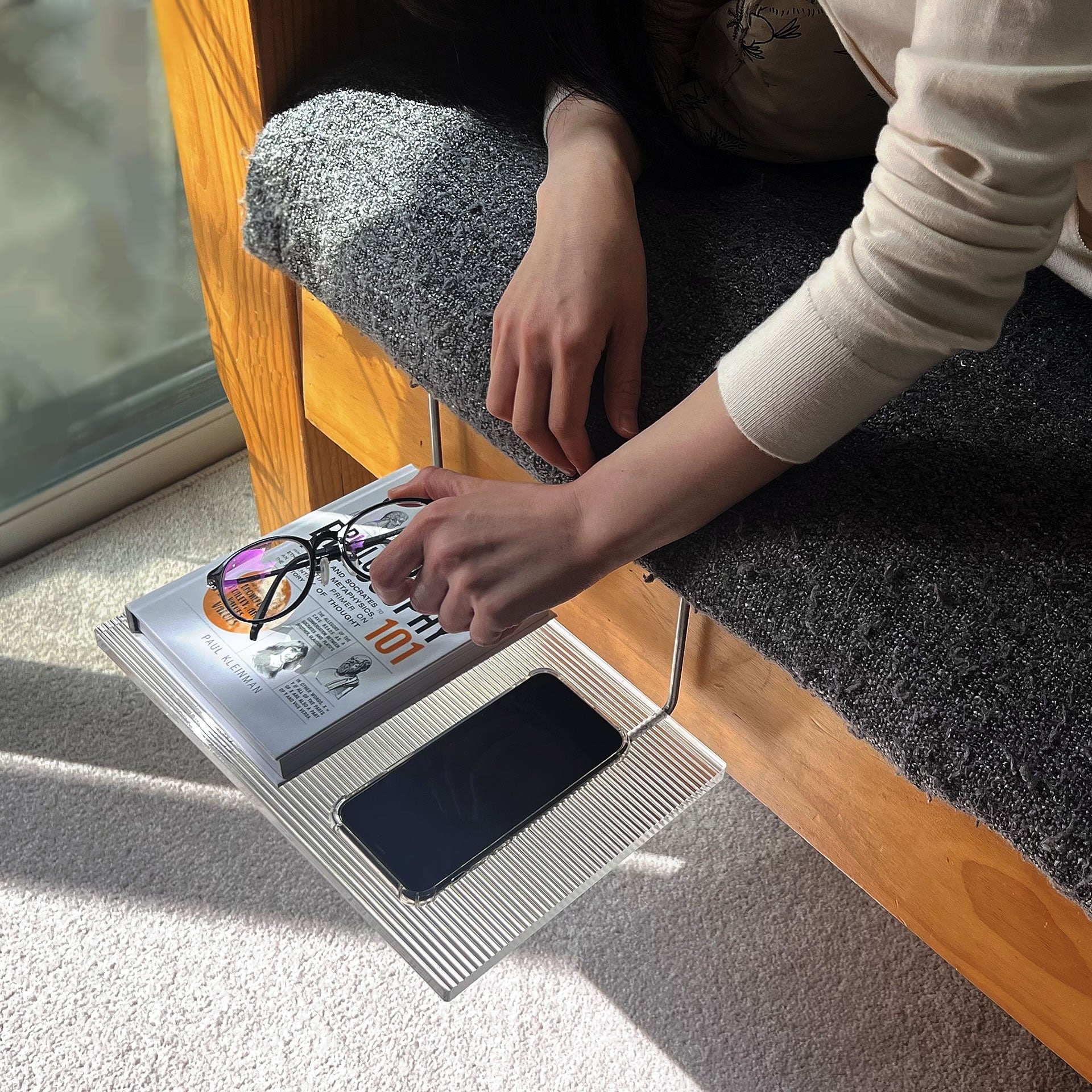 Nexstand M19 Ribbed Acrylic Bedside Tray Lifestyle View